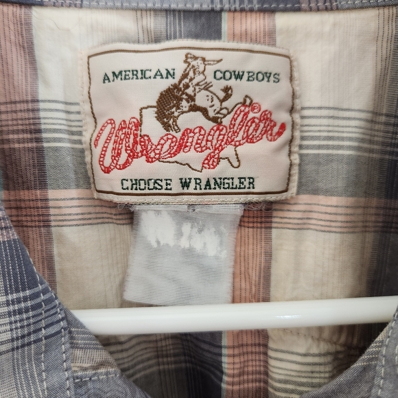 Wrangler Vintage Brush Popper Western Plaid Pearl Snap Shirt Mens Medium/Large - Picture 5 of 7